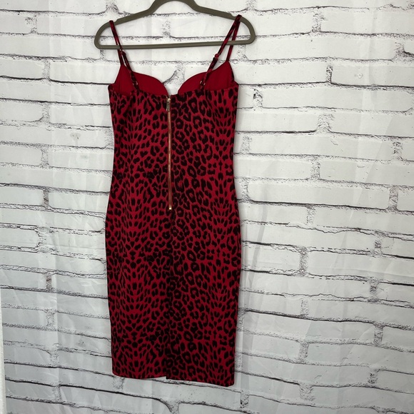 AKIRA Red Leopard Bodycon Bustier Mini Dress Women’s Medium Spaghetti Strap Cute - Picture 8 of 13